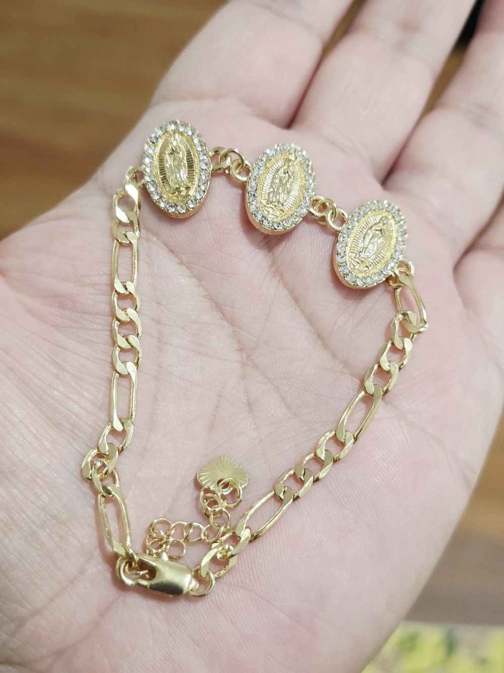 18k Gold Plated Virgin  Medallion Bracelet with Zorcon Accents - Women Jewelry